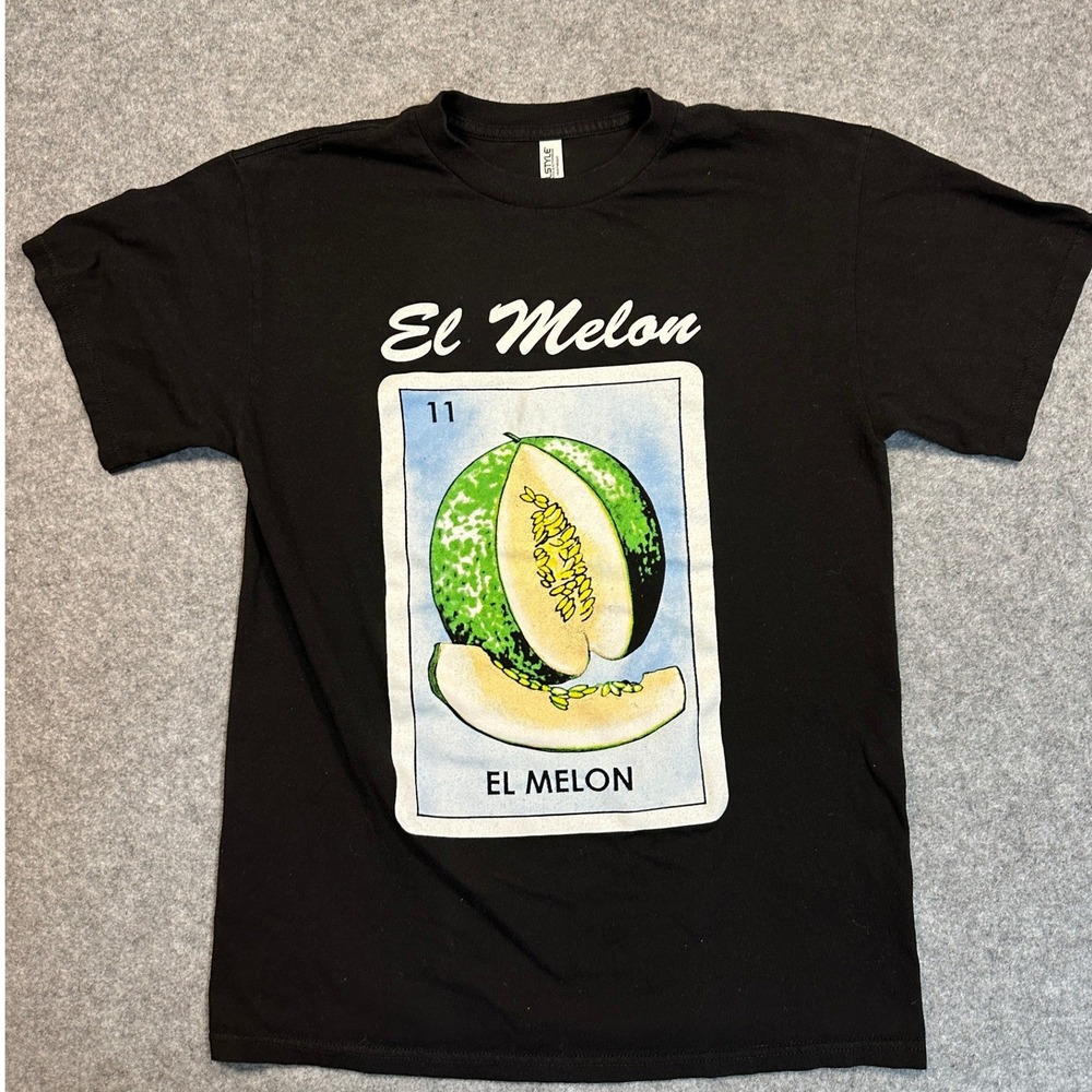 Alstyle El Melon Loteria Graphic T-Shirt Medium‎ Black Heavyweight Cotton
